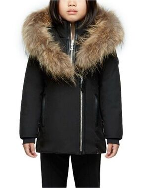 RUDSAK Black Kids Parka with Brown Faux Fur Trim
